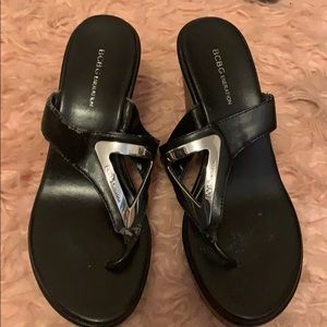 BCBG Silver buckle wedge